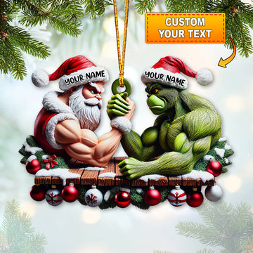 Joycorners Custom Name Santa and Stink Ornament, Santa and Stink Christmas Gift 2D Flat LM2111