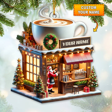 Joycorners Custom Name Coffee Shop Ornament, Coffee Love Christmas Gift56 2D Flat LM2111