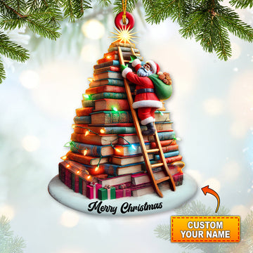Joycorners Custom Name Santa Book Tree Ornament, Christmas Gift for Book Lover 2D Flat LM2211
