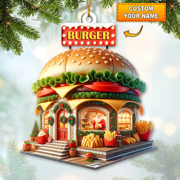 Joycorners Custom Name Burger Ornament, Burger Lover Christmas Gift 2D Flat LM2111