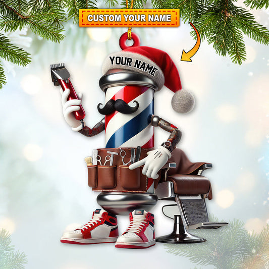 Joycorners Custom Name Barber Ornament, Christmas Decoration for Barber Shop 2D Flat LM2211