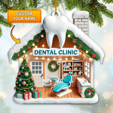 Joycorners Custom Name Dental Clinic Ornament, Christmas Gift for Dentist 2D Flat LM2211
