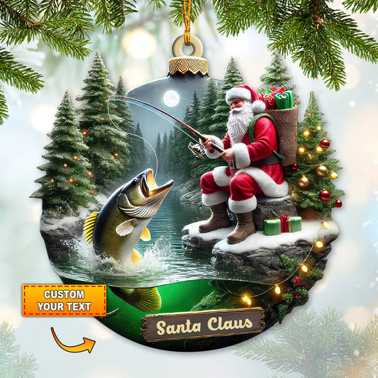 Joycorners Custom Name Santa Fishing Ornament, Fishing Lover Christmas Gift 2D Flat LM2211