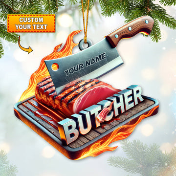 Joycorners Custom Name Butcher Ornament, Christmas Gifts 2D Flat LM2211