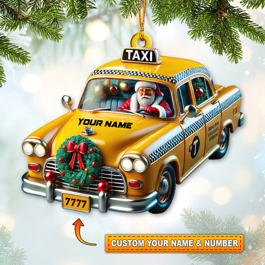 Joycorners Custom Name Taxi Santa Ornament, Santa Christmas Gift 2D Flat LM2211