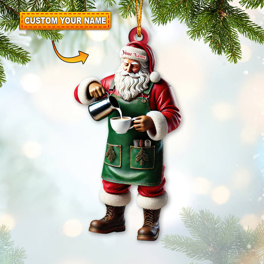 Joycorners Custom Name Santa Bartender Ornament, Home Decor Christmas Gift 2D Flat LM2211