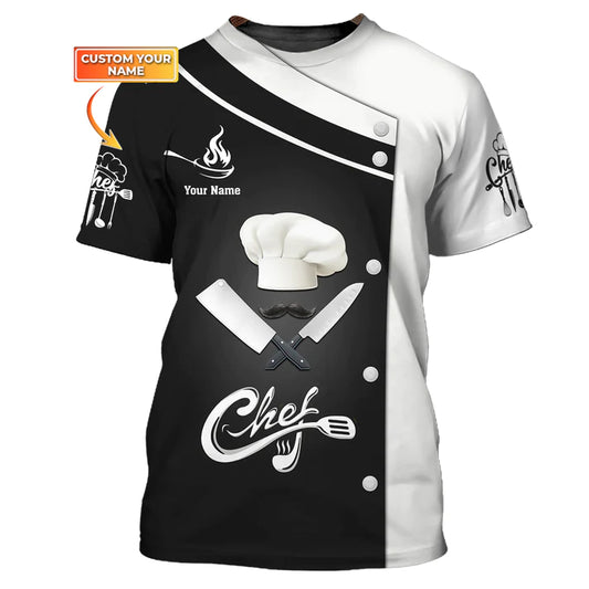 CHEF - Personalized Name 3D Black & White All Over Printed Shirt