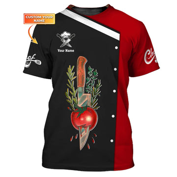 CHEF - Personalized Name 3D Black & Red All Over Printed Shirt