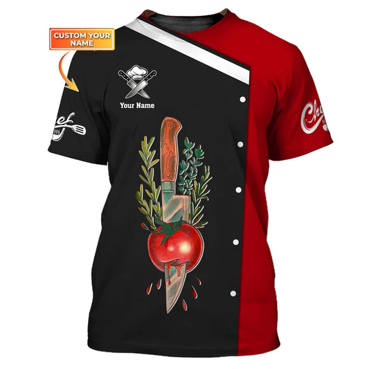CHEF - Personalized Name 3D Black & Red All Over Printed Shirt
