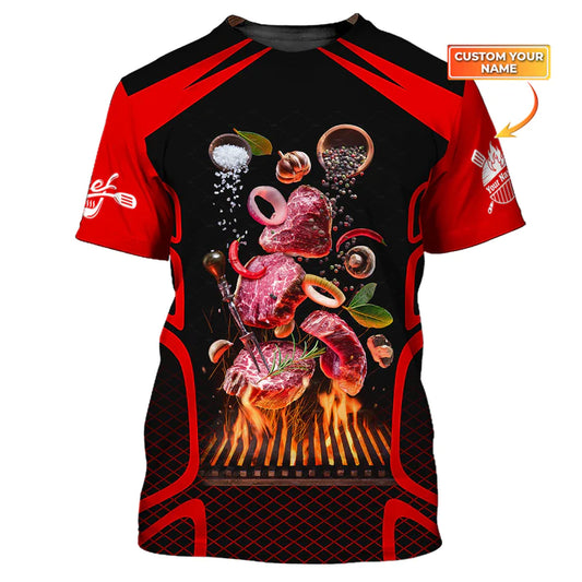CHEF - Personalized Name 3D Black & Red All Over Printed Shirt