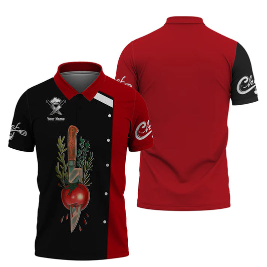 CHEF - Personalized Name 3D Black & Red All Over Printed Shirt