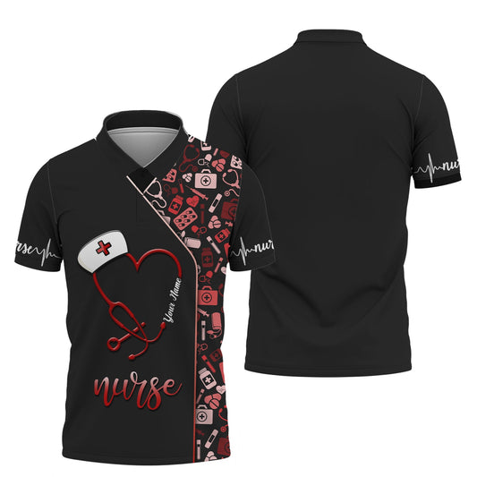 Joycorners 3D Full Print Stethoscope Heart T-Shirts Personalized Name Gift For Nurse Lovers MT2509