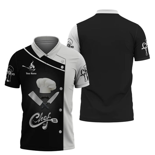 CHEF - Personalized Name 3D Black & White All Over Printed Shirt