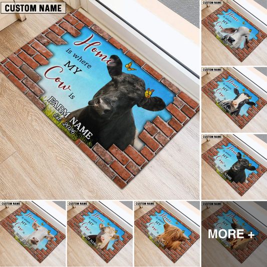 Joycorners Personalized Home Is Where My Cow Is Custom Farm Doormat (10 Cattle Breeds)