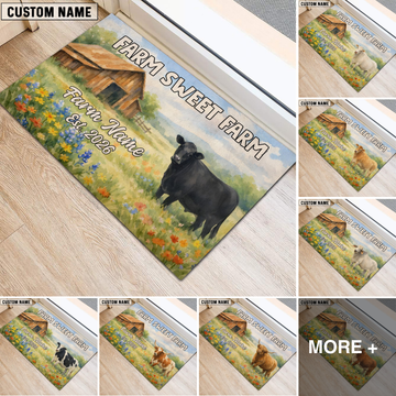 Joycorners Sweet Farm Custom Name Cow Welcome Doormat (8 Cattle Breeds)