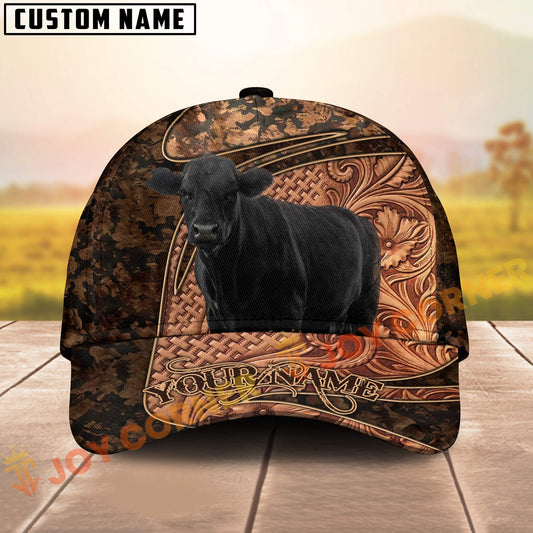 Joycorners Rustic Cow Western Tooled Pattern Custom Name 3D Cap (10 Breeds)