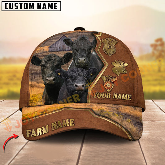 Joycorners Cow Family Rustic Leather Farm View Custom Name 3D Cap (10 cattle Breeds)