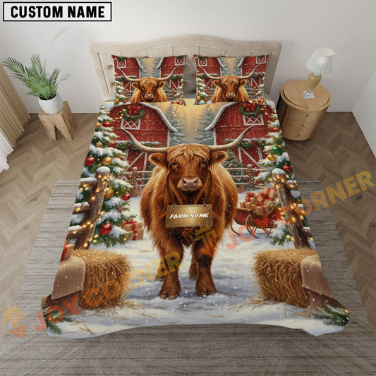 Joycorner Highland Christmas Farm Barn Scene Bedding Set 3D All Over Printed