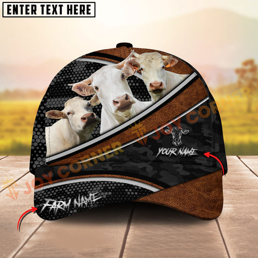 Joycorners Cattle Cow Brown Leather Pattern With Dotted Camo Personalized Name 3D Cap (8 Cattle Breeds)