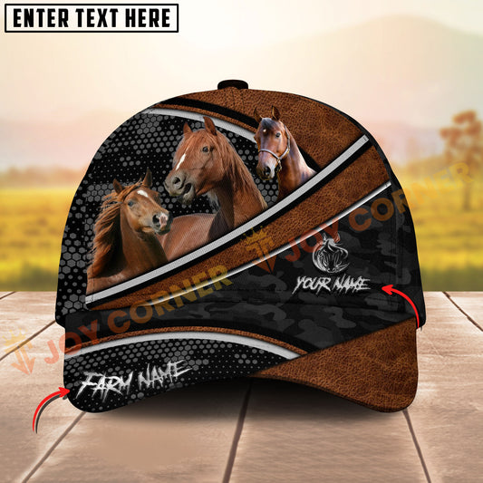 Joycorners Horse Brown Leather Pattern With Dotted Camo Personalized Name 3D Cap (9 Breeds)