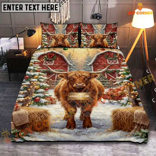 Joycorner Highland Christmas Farm Barn Scene Bedding Set 3D All Over Printed