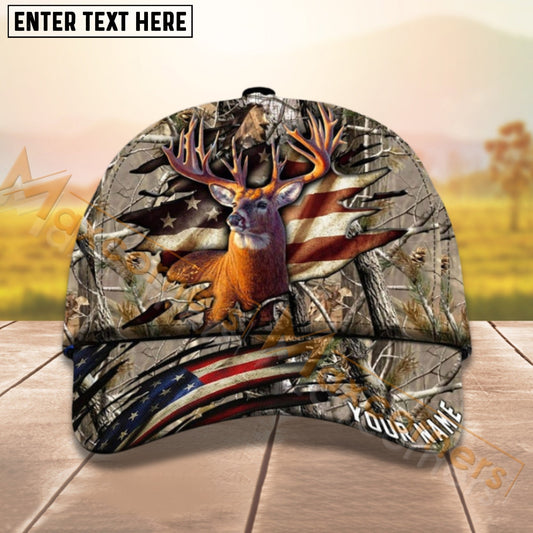 Joycorners Deer Hunting USA Flag Crack Camo Pattern Personalized Name 3D Cap For Deer Hunter (8 colors)