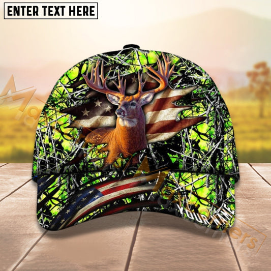 Joycorners Deer Hunting USA Flag Crack Camo Pattern Personalized Name 3D Cap For Deer Hunter (8 colors)