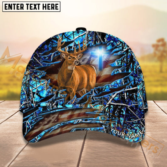 Joycorners Deer Hunting USA Flag Crack Cross Camo Pattern Personalized Name 3D Cap For Deer Hunter (8 colors)