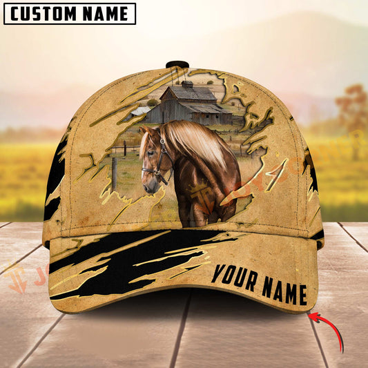 Joycorners Horse Golden Line With Yellow Leather Personalized Name 3D Cap (9 Breeds)