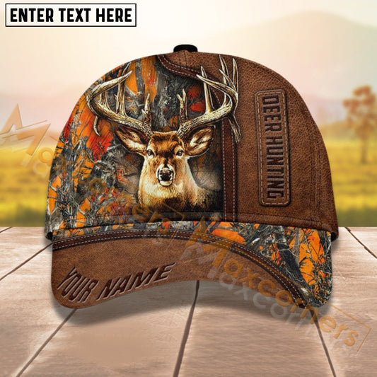 Joycorners Deer Hunting Leather Camo Pattern Personalized Name 3D Cap For Deer Hunter (9 colors)
