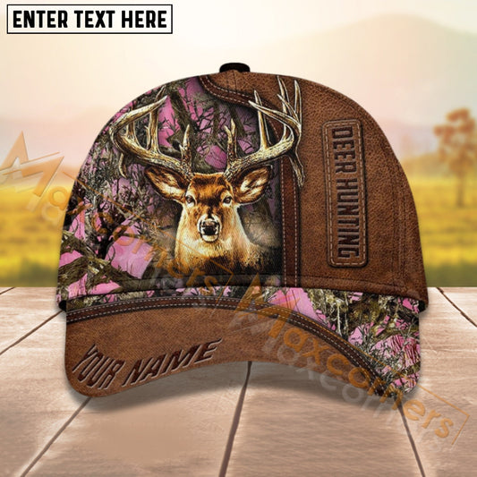 Joycorners Deer Hunting Leather Camo Pattern Personalized Name 3D Cap For Deer Hunter (9 colors)