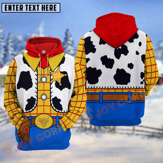 Joycorners Cowboy Sheriff Costume Hoodie, Western Rodeo Outfit Style, Personalized Name 3D Hoodie(8 Cattle Breeds)