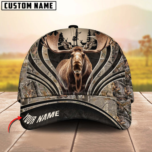 Joycorners Moose Hunting Line Camo Pattern Multicolor Personalized Name 3D Cap (5 Colors)