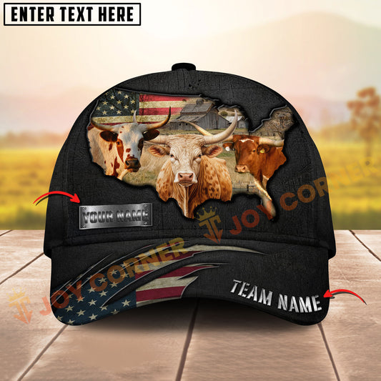 Joycorners Cattle Cow USA Rustic Barn Farmhouse Personalized Name 3D Cap (10 Breeds)