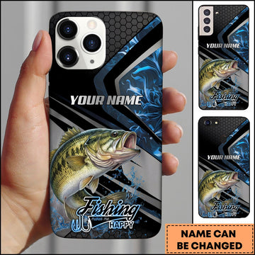 Joycorners Fishing Blue Smoke Splash Tech Style Personalized Name Phone Case (10 Fish Species)