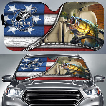 Joycorners Bass Fishing United States Zipper All Over Printed Custom Name 3D Sun Shade