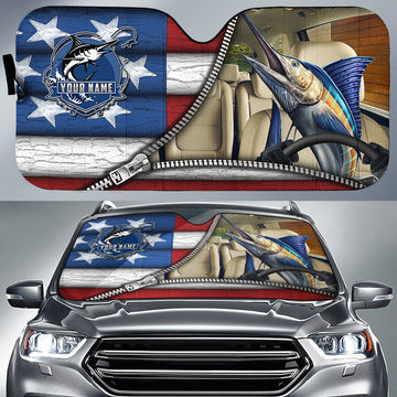 Joycorners Marlin Fishing United States Zipper All Over Printed Custom Name 3D Sun Shade