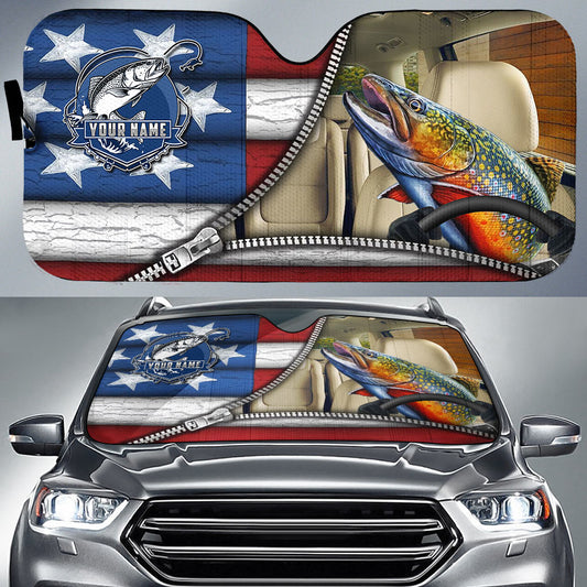 Joycorners Trout Fishing United States Zipper All Over Printed Custom Name 3D Sun Shade