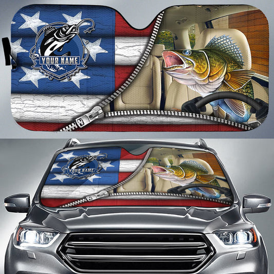 Joycorners Walleye Fishing United States Zipper All Over Printed Custom Name 3D Sun Shade
