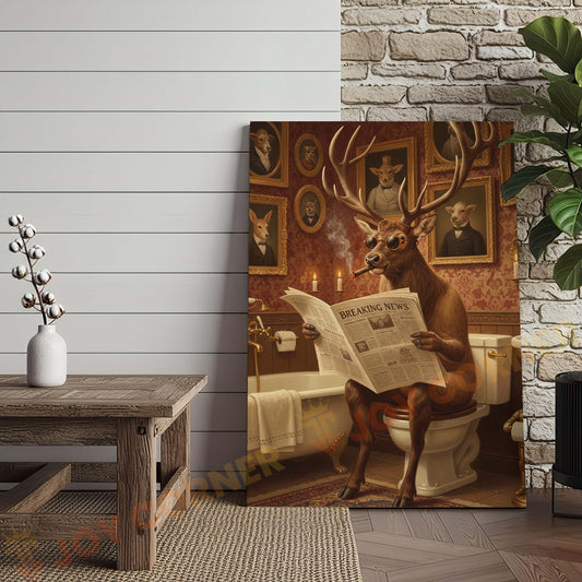 Joycorners Deer Reading Breaking News with Sunglasses Wrapped Canvas