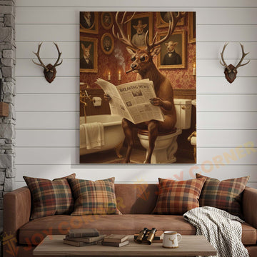 Joycorners Deer Reading Breaking News with Sunglasses Wrapped Canvas