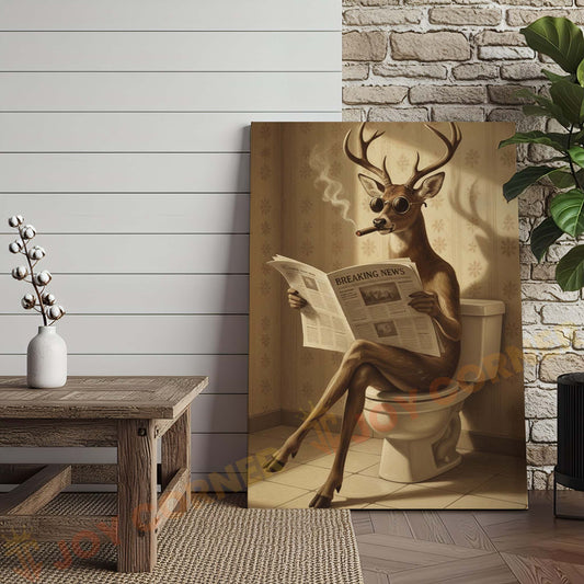 Joycorners Deer Reading Breaking News Monochrome Style Wrapped Canvas