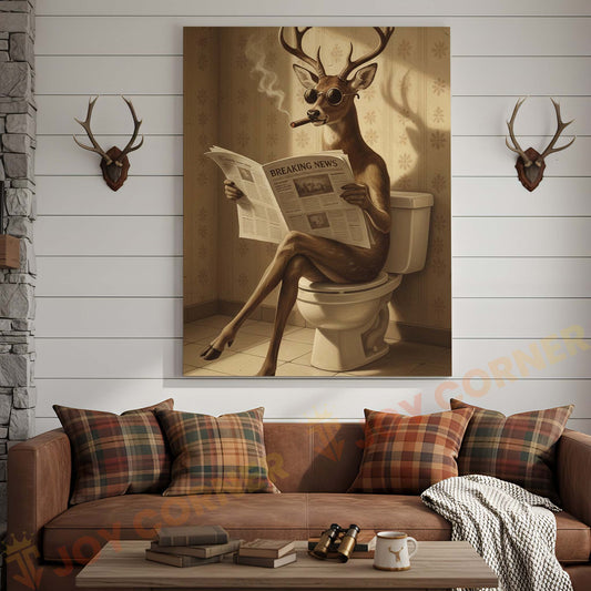 Joycorners Deer Reading Breaking News Monochrome Style Wrapped Canvas