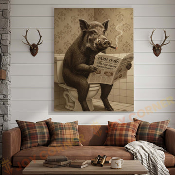 Joycorners Boar Reading Farm Times Newspaper Wrapped Canvas