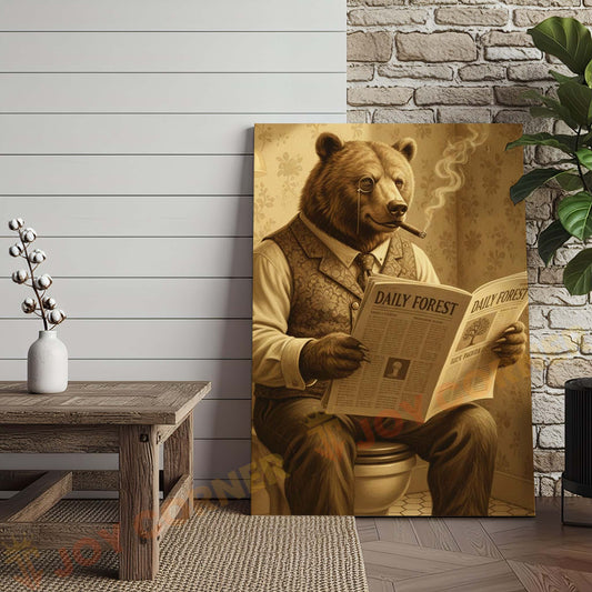 Joycorners Bear Reading Daily Forest Newspaper Wrapped Canvas