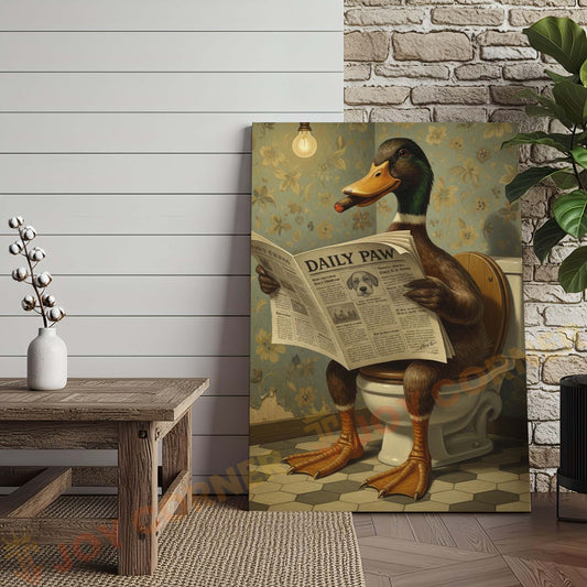 Joycorners Duck Reading Daily Paw Newspaper Wrapped Canvas