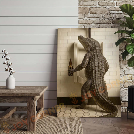 Joycorners Alligator Holding Beer at Urinal Wrapped Canvas