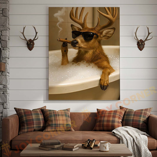 Joycorners Deer Relaxing in Bathtub with Sunglasses Wrapped Canvas