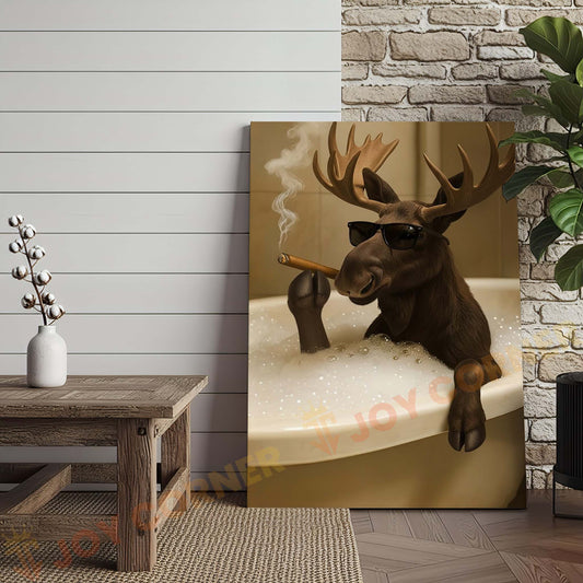 Joycorners Moose Relaxing in Bathtub with Sunglasses Wrapped Canvas