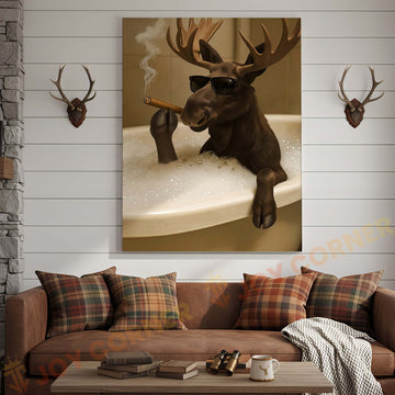 Joycorners Moose Relaxing in Bathtub with Sunglasses Wrapped Canvas